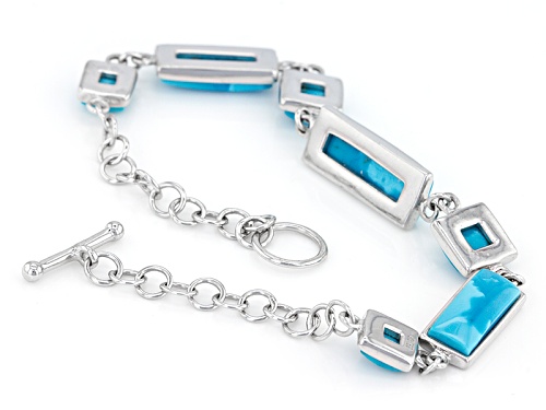 Square And Rectangular Cabochon Arizona Turquoise Sterling Silver Bracelet - Size 7.25