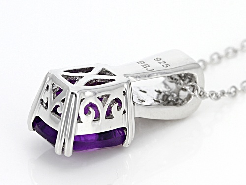 1.66ct Rectangular Cushion African Amethyst And .29ctw Round White Zircon Silver Pendant With Chain