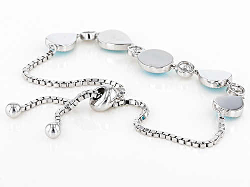 8x6mm Pear Shape And Oval Sleeping Beauty Turquoise With .27ctw White Zircon Silver Bolo Bracelet - Size 7.25