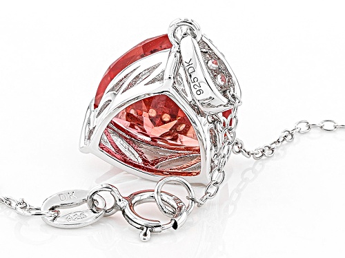 4.68ct Trillion Lab Created Padparadscha Sapphire And .09ctw White Zircon Silver Pendant With Chain