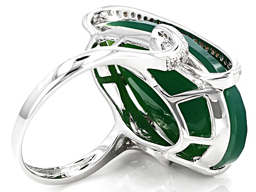 28x14mm Pear Shape Green Onyx And .30ctw Round White Zircon Sterling Silver Ring - Size 6