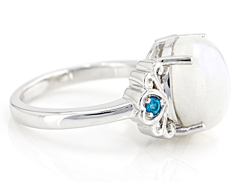 12mm Round Rainbow Moonstone With .06ctw Neon Apatite Rhodium Over Sterling Silver Ring - Size 7