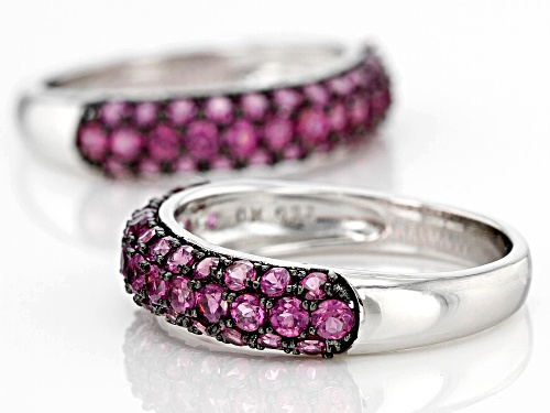 2.49ctw Raspberry Rhodolite Rhodium Over Sterling Silver Band Ring Set of 2 - Size 8