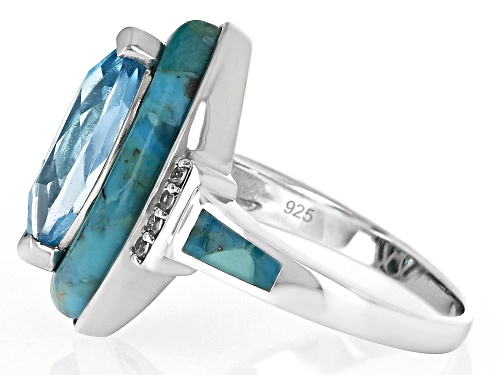 2.72ctw Glacier Topaz™, 20x12mm Turquoise With 0.15ctw White Zircon Rhodium Over Silver Ring - Size 8