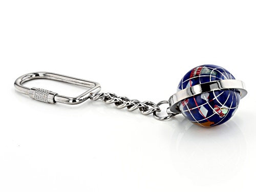 Gemstone Globe Keychain with Caribbean Blue Color Opalite Globe and Silver Tone Keychain