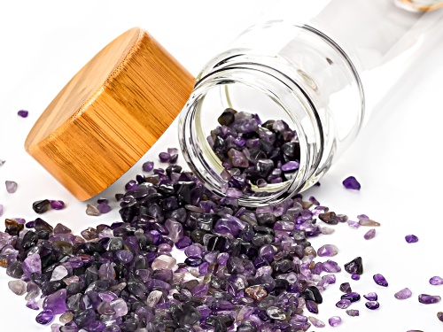 Glass & Bamboo Water Bottle with Amethyst Chips