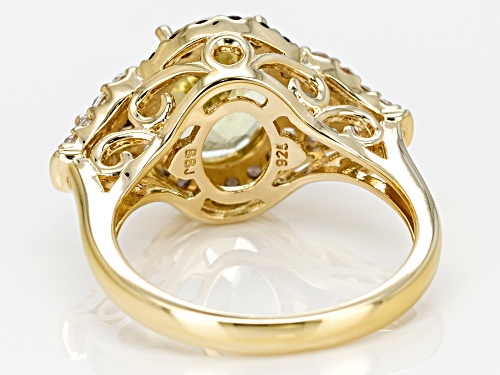 2.35ct oval yellow apatite with .39ctw smoky quartz & .39ctw white zircon 18k gold over silver ring - Size 9