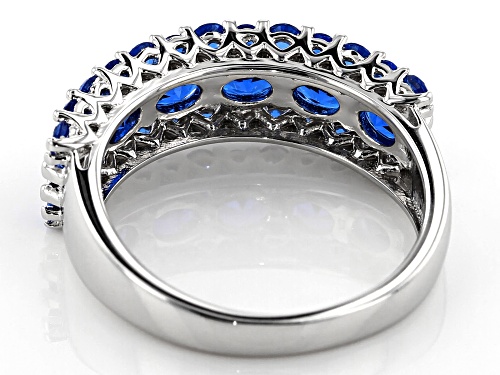 1.56ctw Oval and Round Lab Created Blue Spinel Rhodium Over Sterling Silver Band Ring - Size 10
