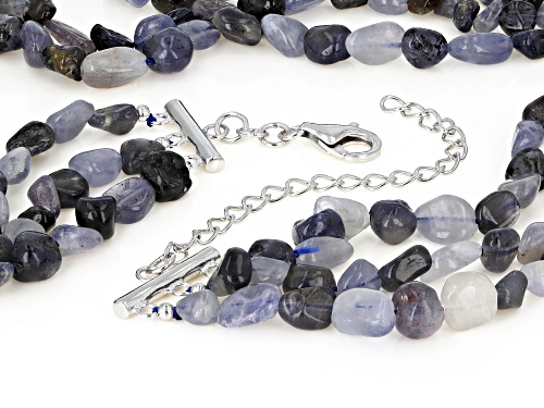 5-8mm Free Form Iolite Nuggets Sterling Silver 3-Row Necklace - Size 20