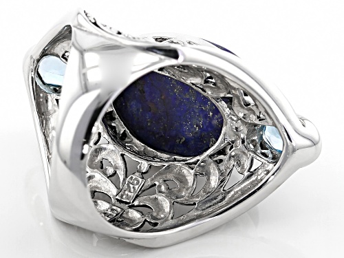 16x12mm Oval Lapis Lazuli & .50ctw Blue Topaz Sterling Silver Ring - Size 7