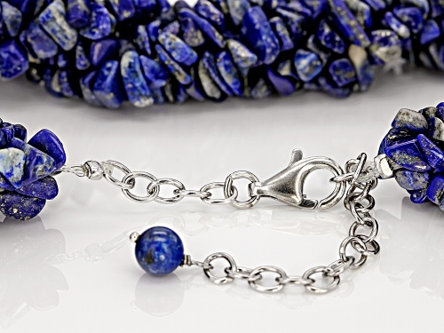 Mixed Free-form & 6mm Round Lapis Lazuli Rhodium Over Sterling Silver 5-Strand Torsade Necklace - Size 20