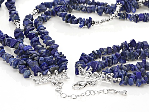 LAPIS LAZULI CHIP RHODIUM OVER STERLING SILVER MULTI-ROW WOVEN NECKLACE - Size 18