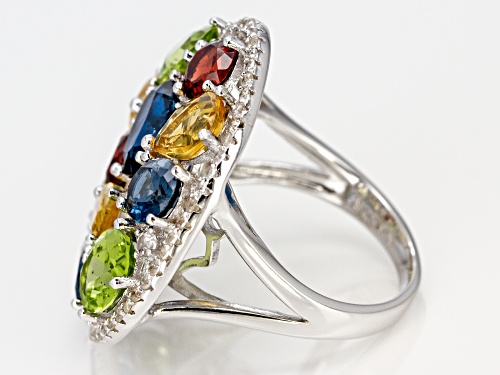 10.01ctw Mixed Shape Multi-Gemstone Rhodium Over Sterling Silver Cluster Ring - Size 7