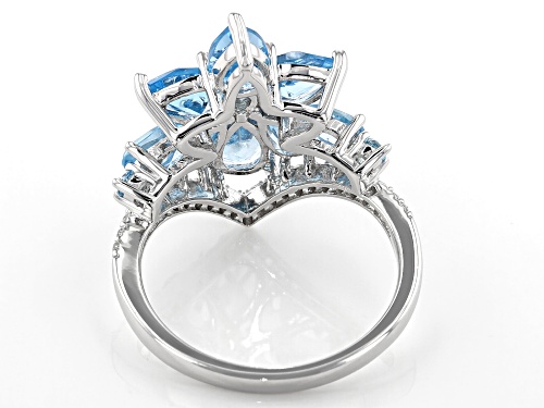 2.79ctw Pear Shape & Round Swiss Blue Topaz, .20ctw White Topaz Rhodium Over Silver Ring - Size 8