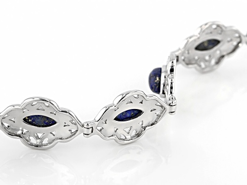 10X5MM MARQUISE CABOCHON LAPIS LAZULI RHODIUM OVER STERLING SILVER BRACELET - Size 8