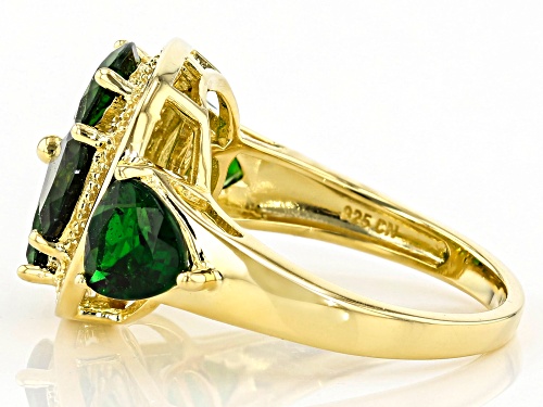 4.62ctw Trillion Chrome Diopside & .46ctw White Zircon 18k Gold Over Silver 4-Leaf Clover Ring - Size 7