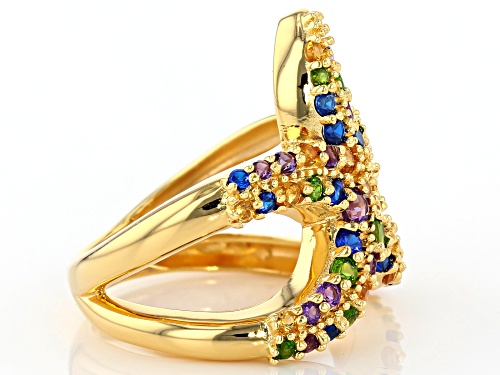 1.47ctw Multi-Gemstone 18k Yellow Gold Over Sterling Silver Starfish Ring - Size 7