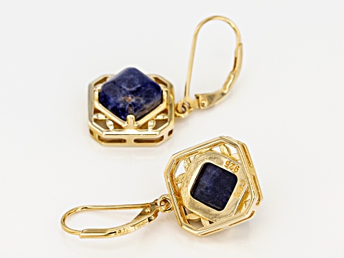 8X8mm square octagonal cabochon sodalite solitaire 18k yellow gold over silver dangle earrings