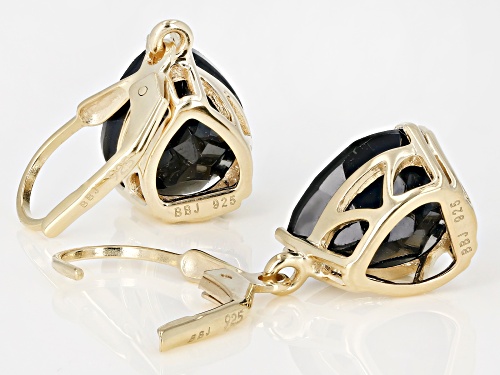 10.20ctw Pear Shape Black Spinel Solitaire 18k Yellow Gold Over Sterling Silver Dangle Earrings