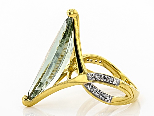 7.20CT MARQUISE GREEN PRASIOLITE WITH .08CTW WHITE TOPAZ 18K YELLOW GOLD OVER SILVER RING - Size 7