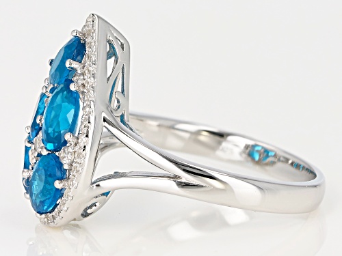 2.40ctw Oval Neon Apatite and .42ctw Round White Zircon Sterling Silver Pear Shape Cluster Ring - Size 8