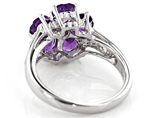 1.90CTW ROUND AND HEART SHAPE AFRICAN AMETHYST RHODIUM OVER STERLING SILVER RING - Size 8