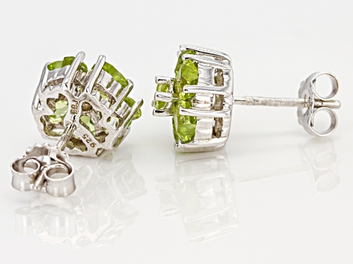 2.35CTW ROUND AND HEART SHAPE MANCHURIAN PERIDOT(TM) RHODIUM OVER STERLING SILVER CLUSTER EARRINGS