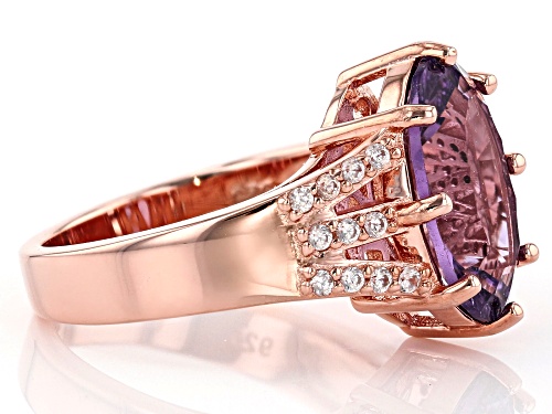 4.22ct Oval Quantum Cut(R) Brazilian Amethyst, .25ctw White Zircon 18k Rose Gold Over Silver Ring - Size 9