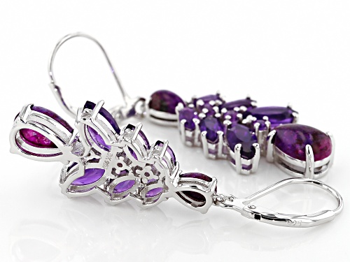 Pear Shape Purple Turquoise With 3.12ctw African Amethyst Rhodium Over Silver Dangle Earrings