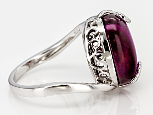 16X12MM OVAL CABOCHON PINK TIGER'S EYE SOLITAIRE RHODIUM OVER STERLING SILVER RING - Size 6