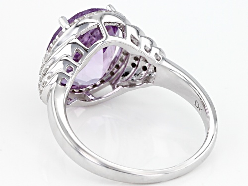 3.51ct Oval Lavender Amethyst With .25ctw Zircon Rhodium Over Silver Ring - Size 7