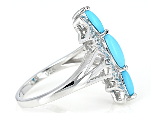 Marquise Sleeping Beauty Turquoise With .30ctw Swiss Blue Topaz Rhodium Over Silver 3-Stone Ring - Size 7