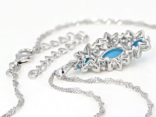 Marquise Sleeping Beauty Turquoise & .30ctw Swiss Blue Topaz Rhodium Over Silver Pendant With Chain