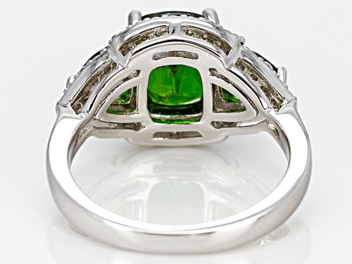 2.86CTW RUSSIAN CHROME DIOPSIDE WITH .33CTW WHITE ZIRCON RHODIUM OVER SILVER 3-STONE RING - Size 9