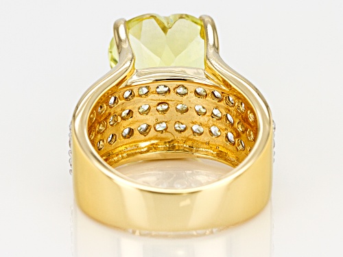 4.34CT HEART SHAPE CANARY YELLOW QUARTZ WITH 2.11CTW WHITE ZIRCON 18K YELLOW GOLD OVER SILVER RING - Size 8