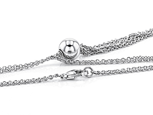 Sterling Silver 10mm Bead Double Cable Chain Tassle Necklace 28 Inch - Size 28