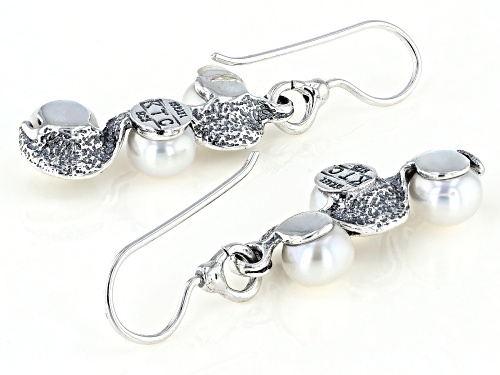 8mm White Cultured Freshwater Pearl Sterling Silver Dangle Earrings