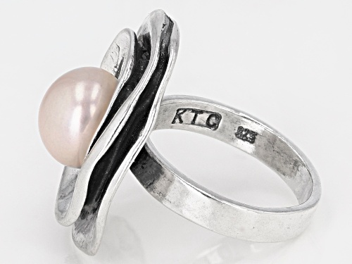10mm Pink Cultured Freshwater Pearl Sterling Silver Ring - Size 7