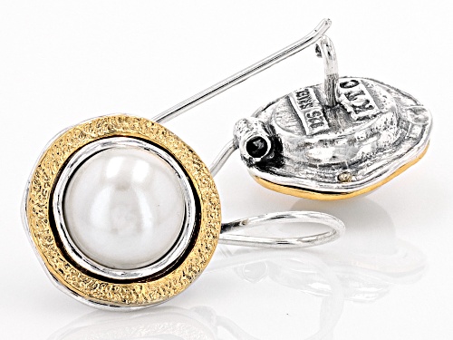 9-9.5mm Cultured Freshwater Pearl Sterling Silver & 14k Yellow Gold Over Silver Two-Tone Earrings