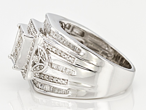 1.10ctw Princess Cut Baguette And Round White Diamond Rhodium Over Sterling Silver Quad Ring - Size 7