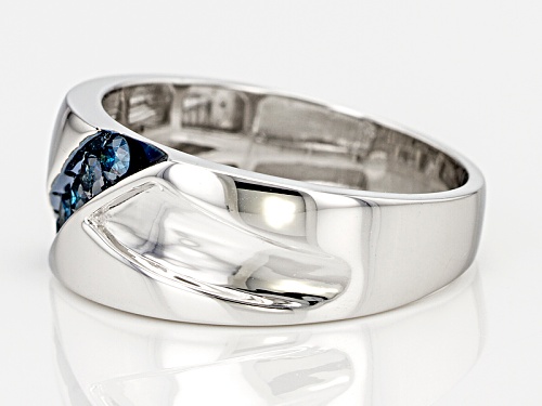 .25ctw Round Blue Velvet Diamond™ Rhodium Over Sterling Silver Mens Band Ring - Size 10