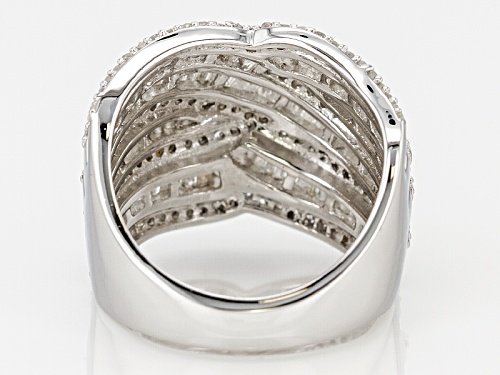 1.50ctw Round And Baguette White Diamond Rhodium Over Sterling Silver Ring - Size 5