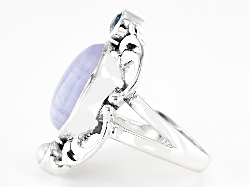 Artisan Collection of India™Blue Lace Agate,.23ct Blue Topaz & Cultured Freshwater Pearl Silver Ring - Size 9