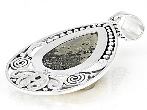 Artisan Collection of India™ Rough Pear Drusy Pyrite  With 0.23ct Round Prasiolite Silver Pendant