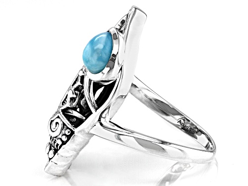 Artisan Collection of India™ 5x7mm Pear Larimar Sterling Silver Seashell Ring - Size 10