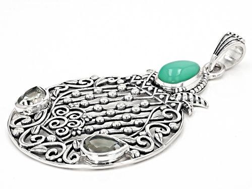 Artisan Collection of India™ 8x12mm Green Chrysoprase & 1.60ctw Prasiolite Sterling Silver Pendant