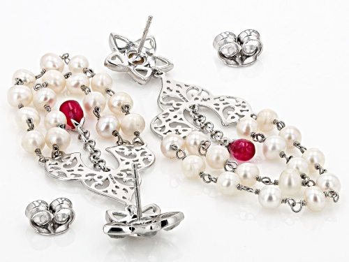 Artisan Collection of India™  Ruby Quartz, Cultured FW Pearl, & Topaz Sterling Silver Earrings