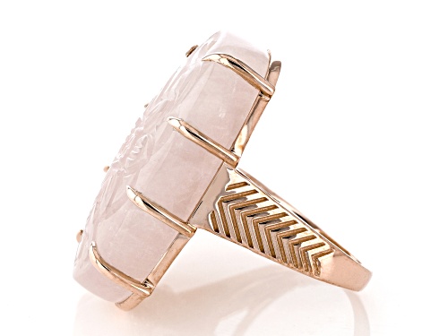Artisan Collection of India™ 32x22mm Carved Rose Quartz 18K Gold Over Silver Floral Ring - Size 7
