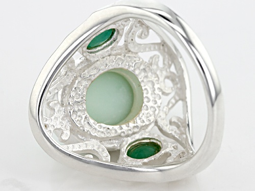 Artisan Gem Collection Of India, 5.13ct Oval Green Opal And .48ctw Oval Emerald Sterling Silver Ring - Size 5