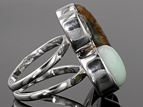 Artisan Collection Of India, Boulder Turquoise With  Prasiolite And Green Opal Silver Ring - Size 5